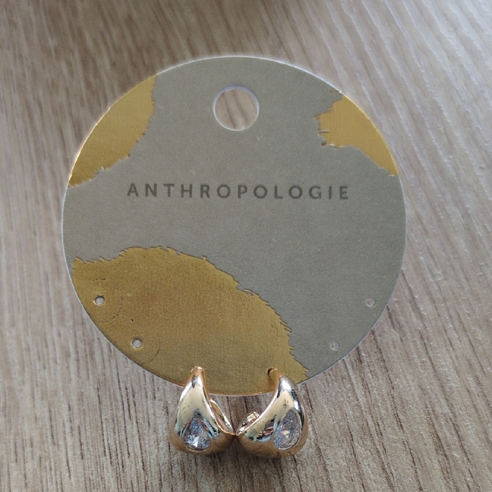 Anthropologie 14k Gold Plated and Crystal Teardrop Earrings